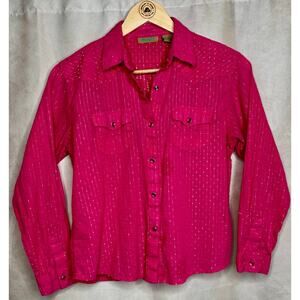 Wrangler Girls XXL Pink Rhinestone Western Snap Button Shirt Long Sleeve